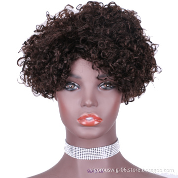 Vigorous Top Quality Brown Afro Kinky Curly Wigs for Black Women Short Side Part Human Hair Wholesale Price
